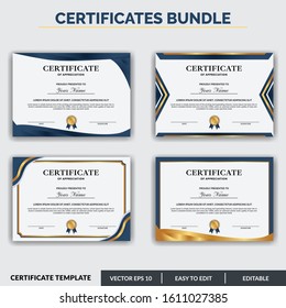 Certificate pack of appreciation award template design vector. Editable certificates design bundle. Easy to use for any event and business needs.
