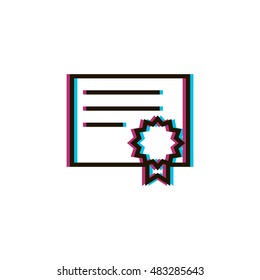 Certificate paper icon vector, anaglyph clip art. With badge and ribbon. Also useful as logo, silhouette and illustration.