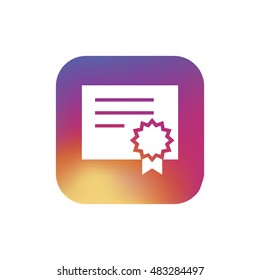 Certificate paper icon vector, clip art. With badge and ribbon. Also useful as logo, square button, silhouette and illustration.