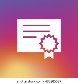 Certificate paper icon vector, clip art. With badge and ribbon. Also useful as logo, silhouette and illustration.