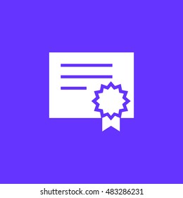 Certificate paper icon vector, clip art. With badge and ribbon. Also useful as logo, silhouette and illustration.