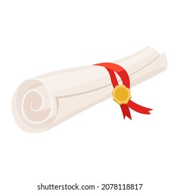 Certificate Paper Roll And Red Ribbon Golden Tag