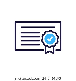 Certificate paper with seal icon, vector illustration for academic achievement, professional recognition, and authentication concept