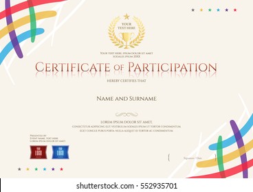 Certificate Of Participation Template With Colorful Corner And Trophy