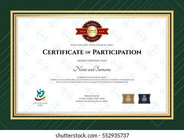 Certificate of participation template in sport theme with rugby ball shape outline background and modern border