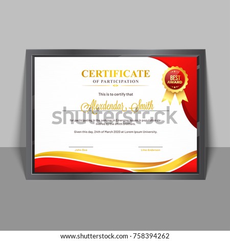 certificate participation template yellow red abstract stock vector design of certificate of participation