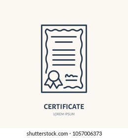 Certificate, patent vector flat line icon. Legal document sign.