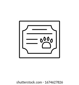 Certificado, icono de garra. Línea simple, contorno vectorial elementos de iconos veterinarios para ui y ux, sitio web o aplicación móvil