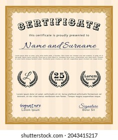 Certificate.  Perfect design.  With linear background.  Vector illustration.  Orange color.