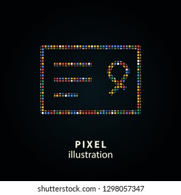 Certificate - pixel icon. Vector Illustration. Design logo element. Isolated on black background.