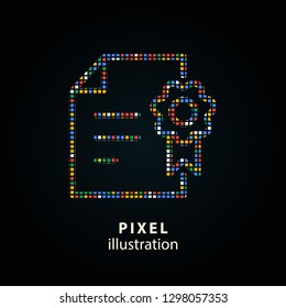 Certificate - pixel icon. Vector Illustration. Design logo element. Isolated on black background.