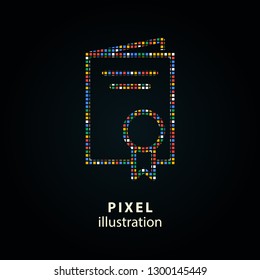 Certificate - pixel icon. Vector Illustration. Design logo element. Isolated on black background.