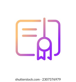 Certificate pixel perfect gradient linear ui icon. Appreciation letter. Outstanding student award. Line color user interface symbol. Modern style pictogram. Vector isolated outline illustration