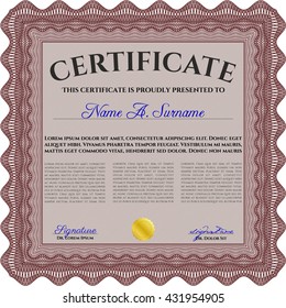 Certificate. Printer friendly. Complex design. Detailed. Red color.