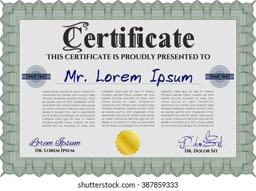 Certificate. Printer friendly. Detailed. Complex design. Green color.