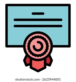 Icono de calidad del certificado. Esquema certificado de calidad de Vector icono de color plano aislado