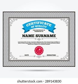 Certificate of quality. Ring sign icon. Jewelry with diamond symbol. Wedding or engagement day symbol. Template with vintage patterns. Vector