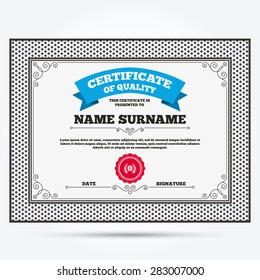 Certificate of quality. Second place award sign icon. Prize for winner symbol. Laurel Wreath. Template with vintage patterns. Vector