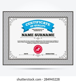 Certificate of quality. Taxi car sign icon. Public transport symbol. Speech bubble sign. Template with vintage patterns. Vector
