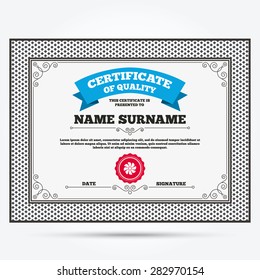 Certificate of quality. Ventilation sign icon. Ventilator symbol. Template with vintage patterns. Vector