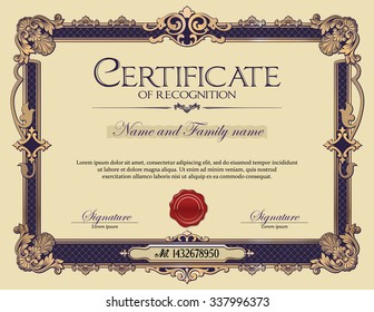 Certificate Of Recognition Antique Vintage Ornament Frame 