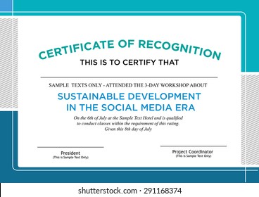 Certificate of Recognition formal style design. Editable Clip art.