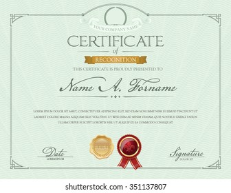 Certificate of Recognition with Laurel Wreath. Elegant Frame. Mint.