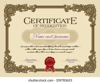 Certificate of Recognition Ornament Vintage Frame.Gold
