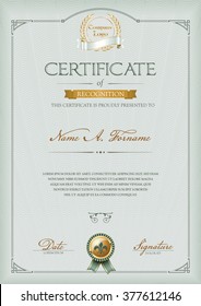 Certificate Of Recognition Portrait. Vintage Frame.