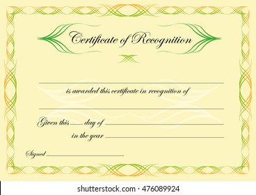 Certificate of Recognition template in classical style with swirls. Editable Clip Art.