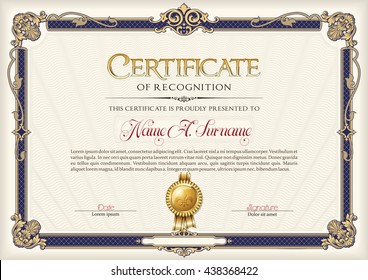 Certificate Of Recognition Vintage Frame. 