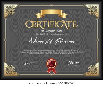 Certificate Of Recognition Vintage Gold Frame Black