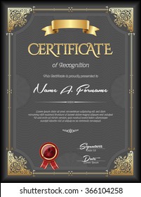 Certificate of Recognition Vintage Gold Frame 