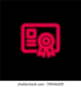Certificate red glowing neon ui ux icon. Glowing sign logo vector