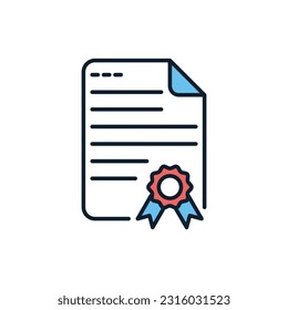 Certificate related vector line icon. College degree. University paper. Official contract. Isolated on white background. Vector illustration. Editable stroke