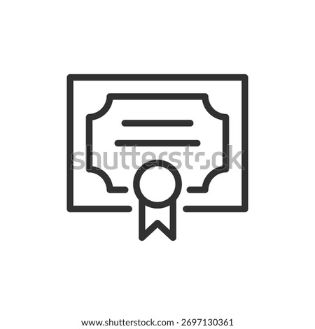 Certificate with ribbon, linear icon. Education diploma and achievement award. Line with editable stroke.