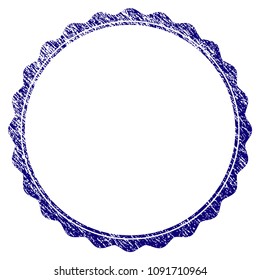 Certificate rosette circular frame grunge textured template. Vector draft element with grainy design and dirty texture in blue color. Designed for overlay watermarks and rubber seal imitations.