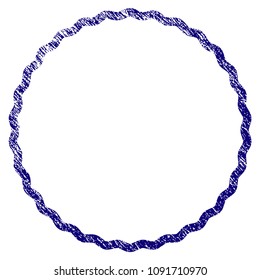 Certificate rosette circular frame grunge textured template. Vector draft element with grainy design and unclean texture in blue color. Designed for overlay watermarks and rubber seal imitations.