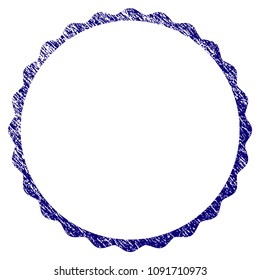 Certificate rosette circular frame grunge textured template. Vector draft element with grainy design and dust texture in blue color. Designed for overlay watermarks and rubber seal imitations.