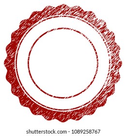 Certificate rosette frame distress textured template. Vector draft element with grainy design and distressed texture in red color. Designed for overlay watermarks and rubber seal imitations.