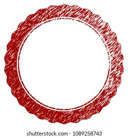 Certificate rosette frame grunge textured template. Vector draft element with grainy design and corroded texture in red color. Designed for overlay watermarks and rubber seal imitations.