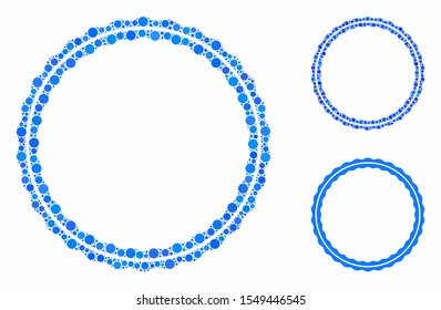 Certificate round rosette frame mosaic of spheric dots in different sizes and shades, based on certificate round rosette frame icon. Vector round dots are united into blue mosaic.