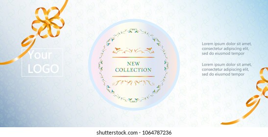 Certificate sale  vector  of luxury gift voucher  with golden and color  ribbons. Elegant template with blue background  for coupon and certificates, for holiday gift cards. 