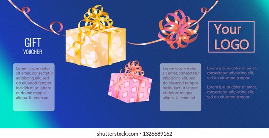 Certificate sale  Vector  of luxury gift voucher  with golden and color  ribbons. Elegant template with beige background  for coupon and certificates, for holiday gift card