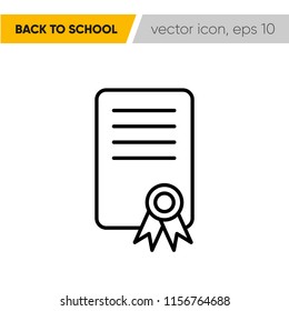 Certificate. School bag. School supplies icon, eps 10. Back to school.