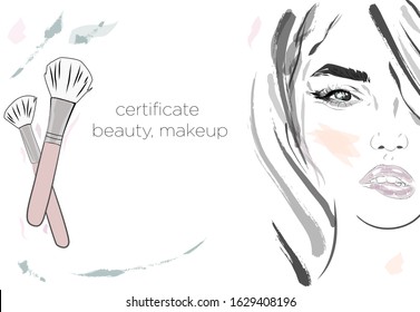 Certificate for the school of make-up artists. Girl's face with make-up.certificate for makeup artist, education, makeup school, educational institution,for eyelash makers and eye. vector illustration svg