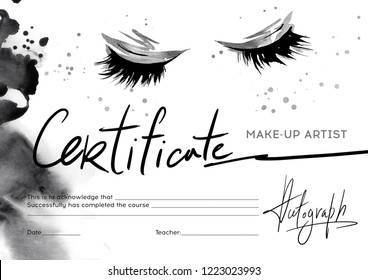 Certificate for the school makeup artists. Stylish watercolor design. svg