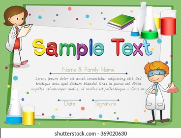 Certificado con ilustración de fondo de científicos