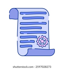 Certificate Scroll Doodle style, a rolled document with a certification badge, representing official agreements and awards, ideal for legal, academic, and business designs.