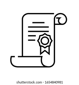 Zertifikat-Bildlaufzeilensymbol, Concept-Zeichen, Umriss-Vektorillustration, Linearsymbol.